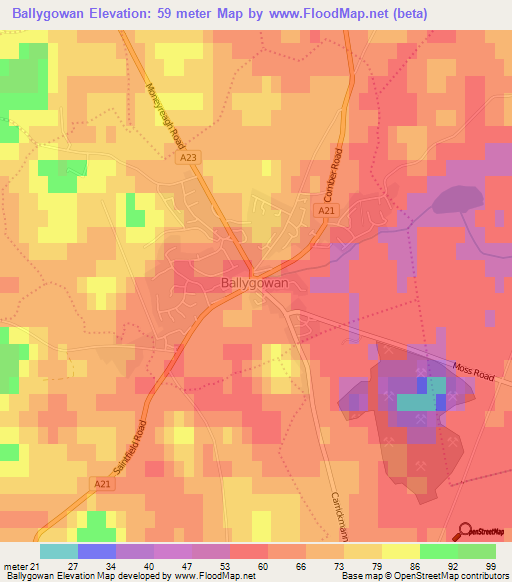 Ballygowan,UK Elevation Map