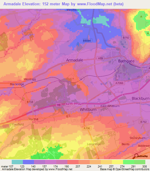 Armadale,UK Elevation Map