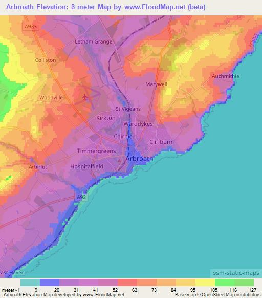 Arbroath,UK Elevation Map