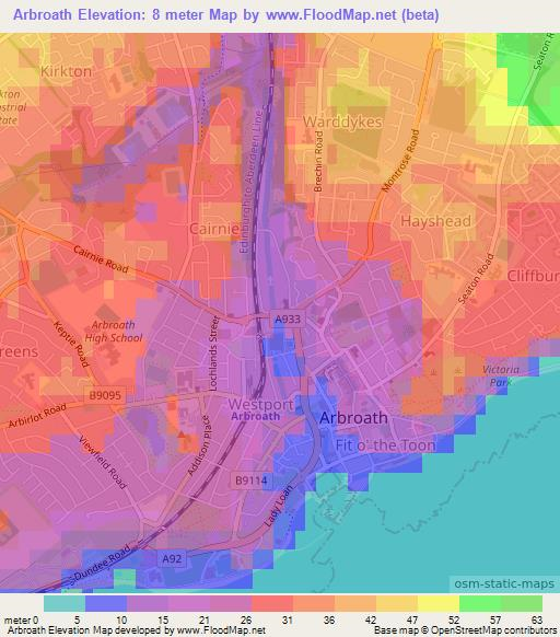 Arbroath,UK Elevation Map