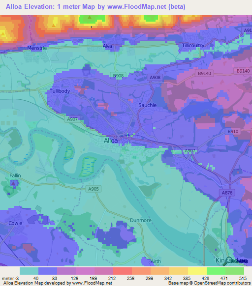 Alloa,UK Elevation Map