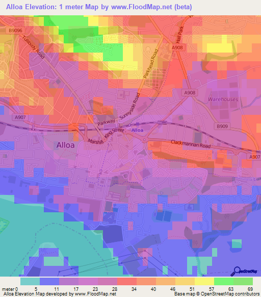 Alloa,UK Elevation Map