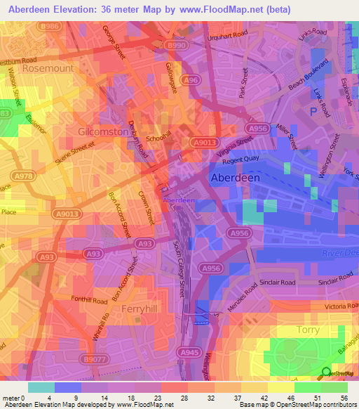 Aberdeen,UK Elevation Map