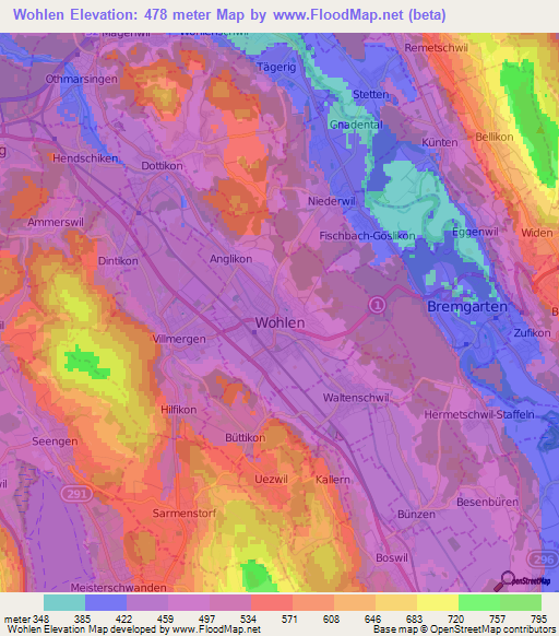 Wohlen,Switzerland Elevation Map