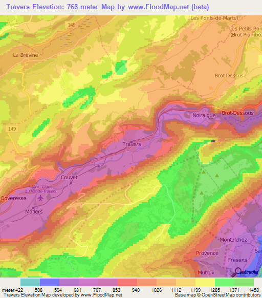 Travers,Switzerland Elevation Map