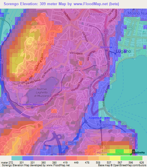 Sorengo,Switzerland Elevation Map