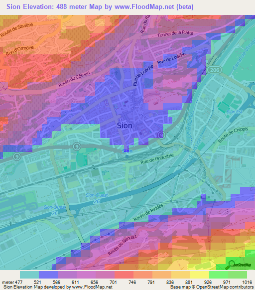 Sion,Switzerland Elevation Map