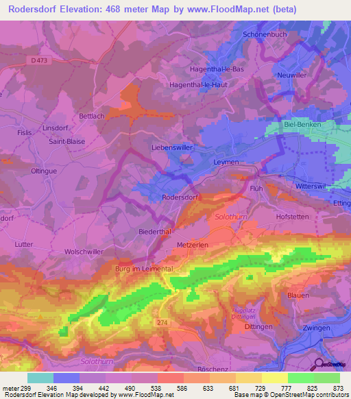 Rodersdorf,Switzerland Elevation Map