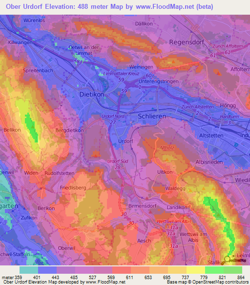 Ober Urdorf,Switzerland Elevation Map