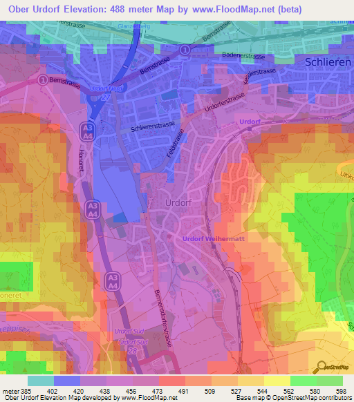 Ober Urdorf,Switzerland Elevation Map