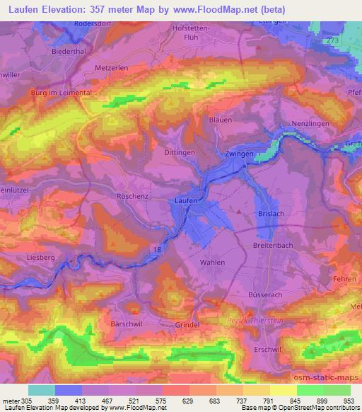 Laufen,Switzerland Elevation Map