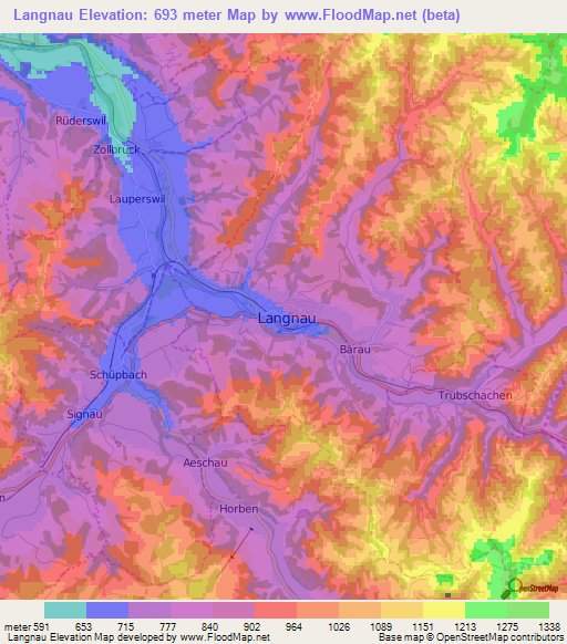 Langnau,Switzerland Elevation Map