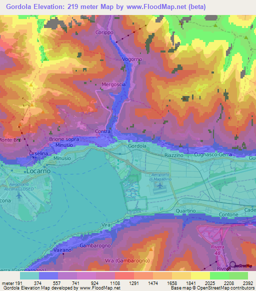 Gordola,Switzerland Elevation Map