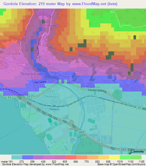 Gordola,Switzerland Elevation Map