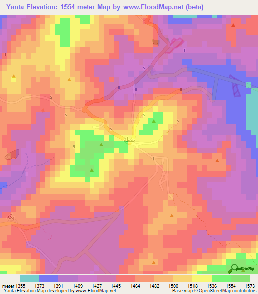 Yanta,Lebanon Elevation Map