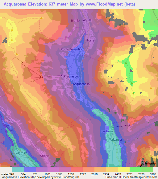 Acquarossa,Switzerland Elevation Map