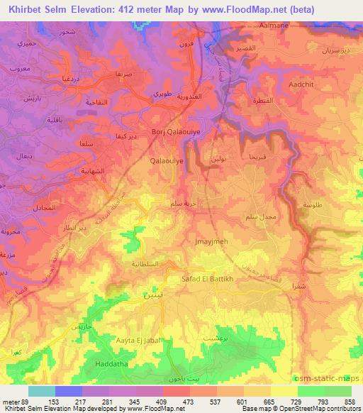 Khirbet Selm,Lebanon Elevation Map