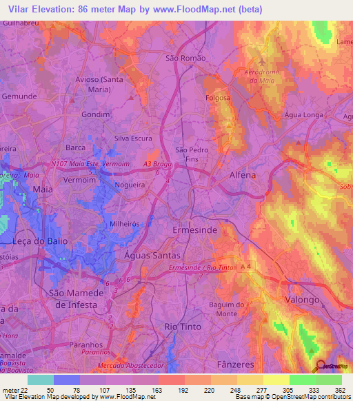 Elevation Of Vilarportugal Elevation Map Topography Contour