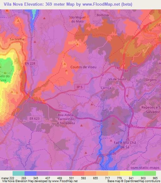 Vila Nova,Portugal Elevation Map