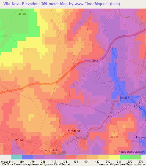 Vila Nova,Portugal Elevation Map