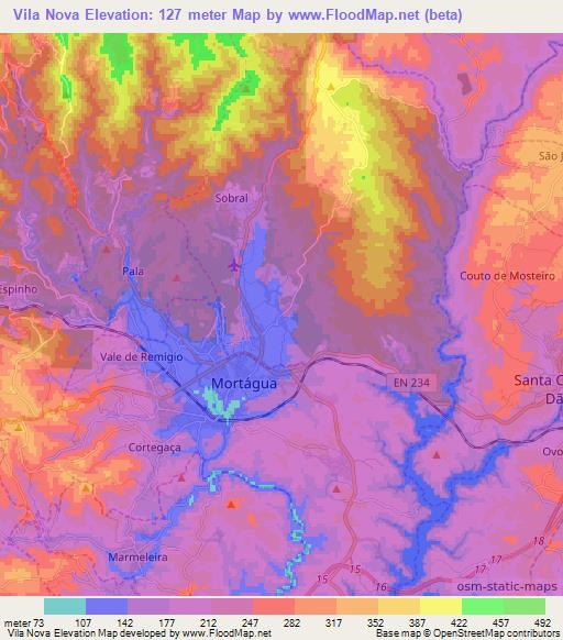 Vila Nova,Portugal Elevation Map