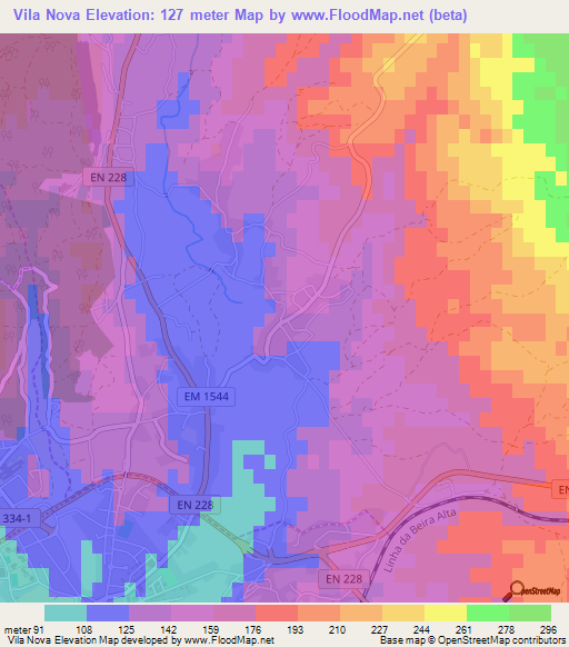 Vila Nova,Portugal Elevation Map