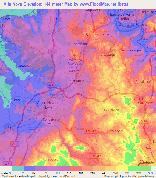 Vila Nova,Portugal Elevation Map