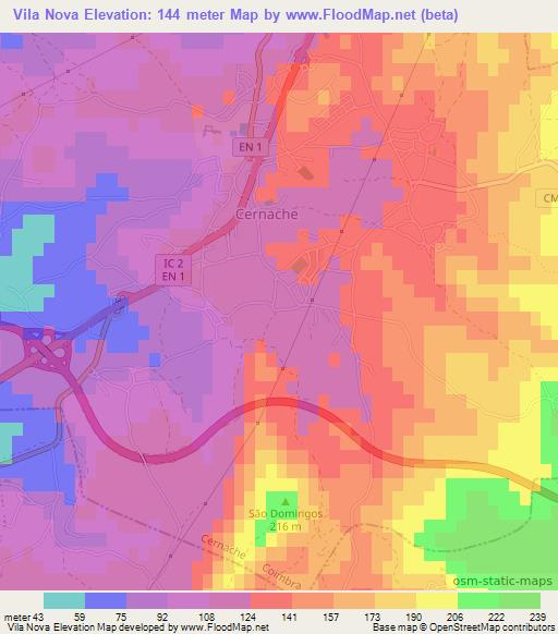 Vila Nova,Portugal Elevation Map