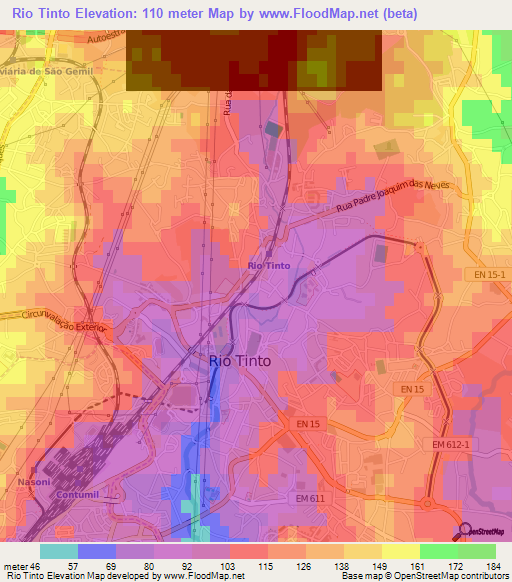 Rio Tinto,Portugal Elevation Map