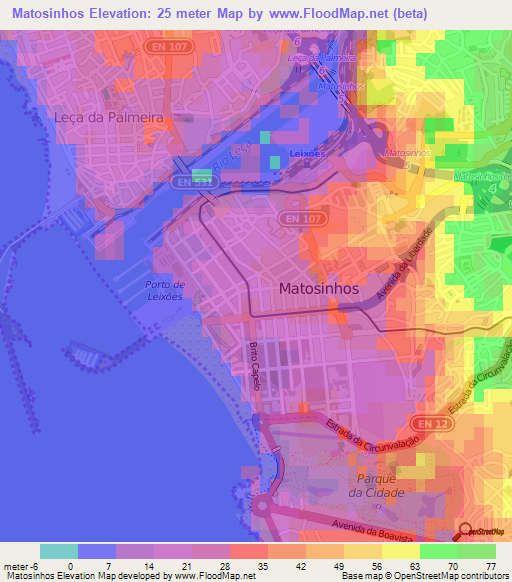 Elevation of Matosinhos,Portugal Elevation Map, Topography, Contour