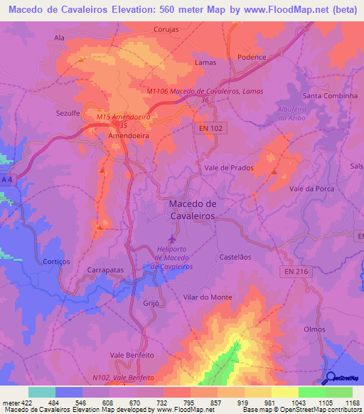 Macedo de Cavaleiros,Portugal Elevation Map