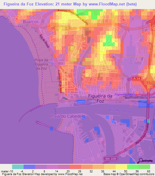 Figueira da Foz,Portugal Elevation Map