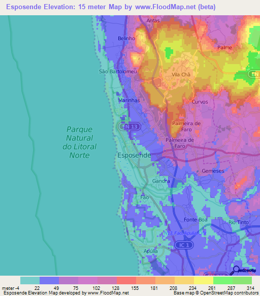 Esposende,Portugal Elevation Map