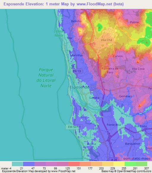 Esposende,Portugal Elevation Map