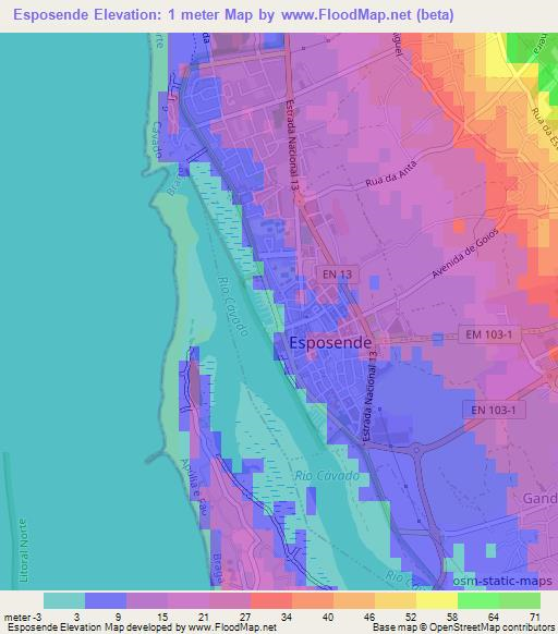 Esposende,Portugal Elevation Map