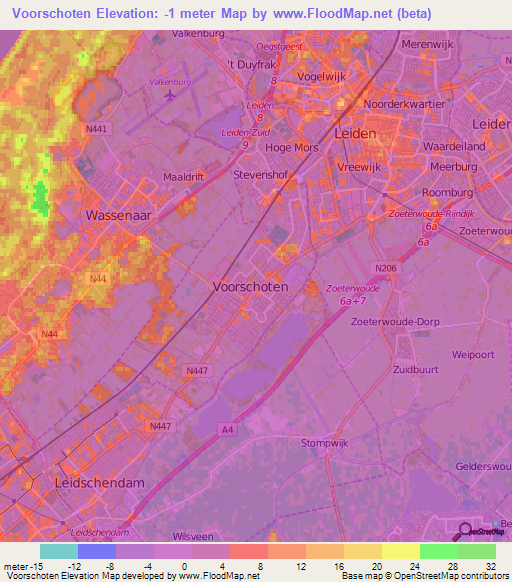 Voorschoten,Netherlands Elevation Map