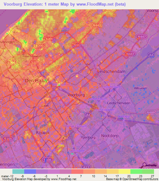 Voorburg,Netherlands Elevation Map