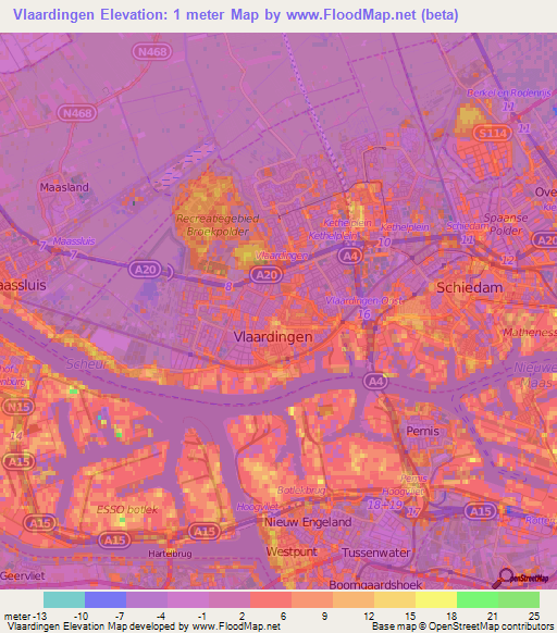 Vlaardingen,Netherlands Elevation Map