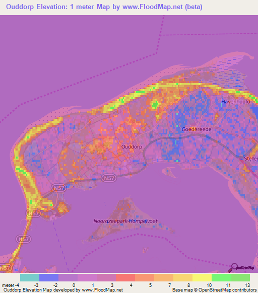 Ouddorp,Netherlands Elevation Map