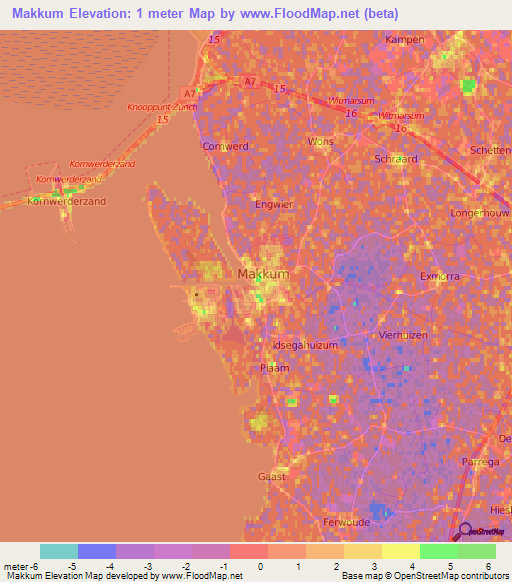 Elevation of Makkum,Netherlands Elevation Map, Topography, Contour