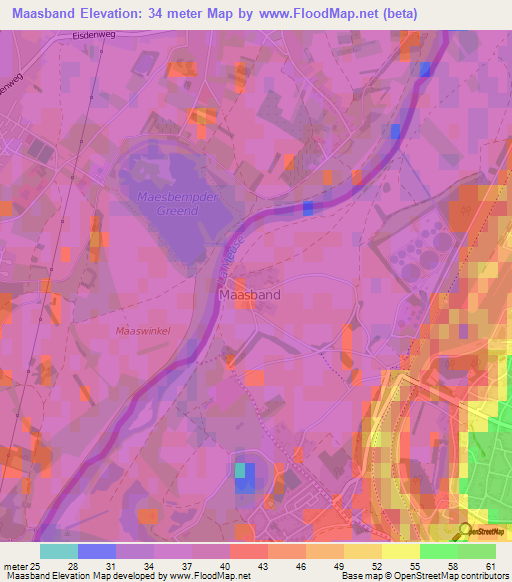 Maasband,Netherlands Elevation Map