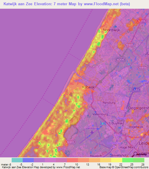 Katwijk aan Zee,Netherlands Elevation Map