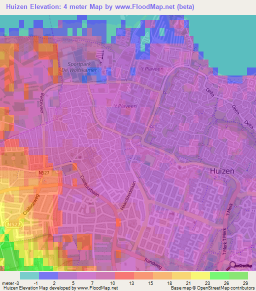 Huizen,Netherlands Elevation Map