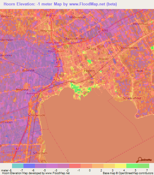 Hoorn,Netherlands Elevation Map