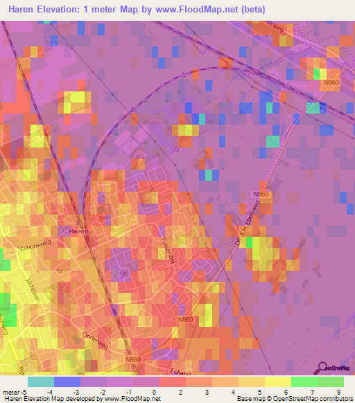 Haren,Netherlands Elevation Map