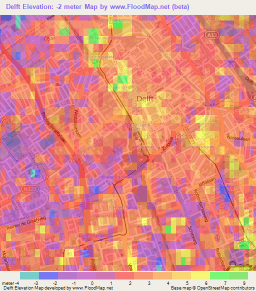 Delft,Netherlands Elevation Map