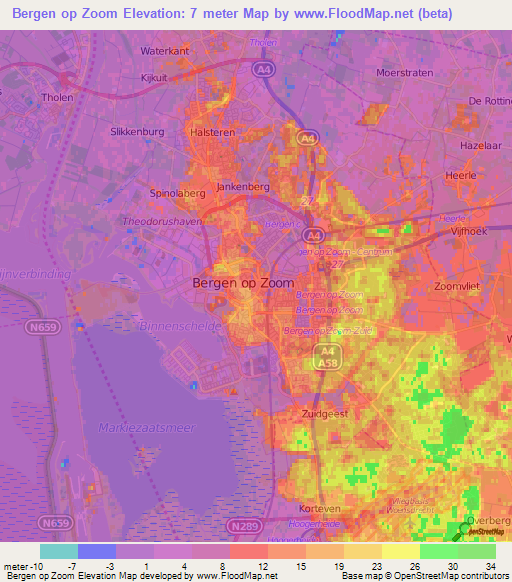 Elevation of Bergen op Zoom,Netherlands Elevation Map, Topography, Contour