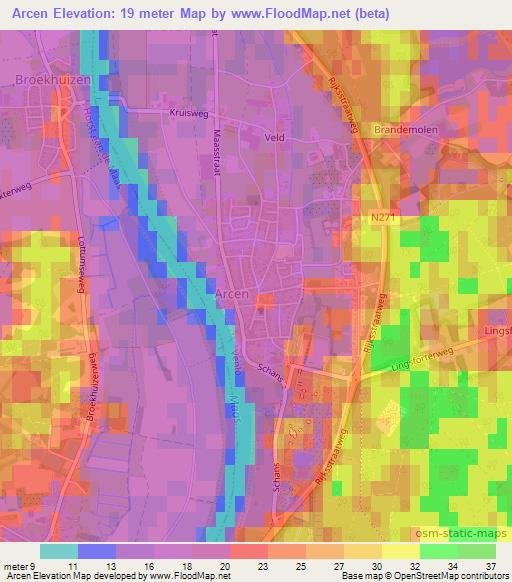 Arcen,Netherlands Elevation Map