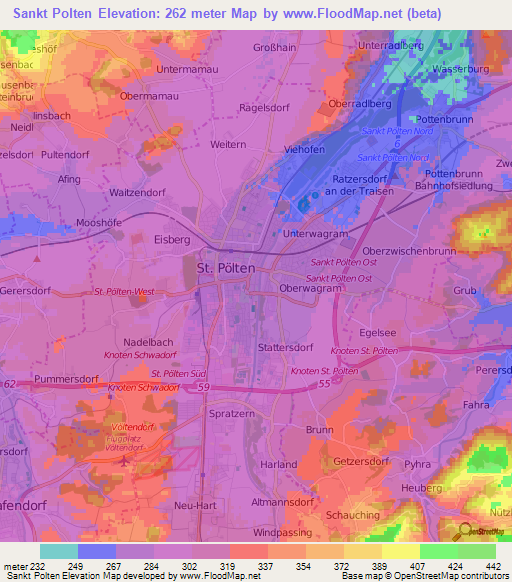 Sankt Polten,Austria Elevation Map