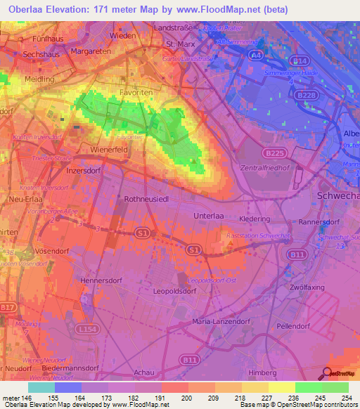 Oberlaa,Austria Elevation Map